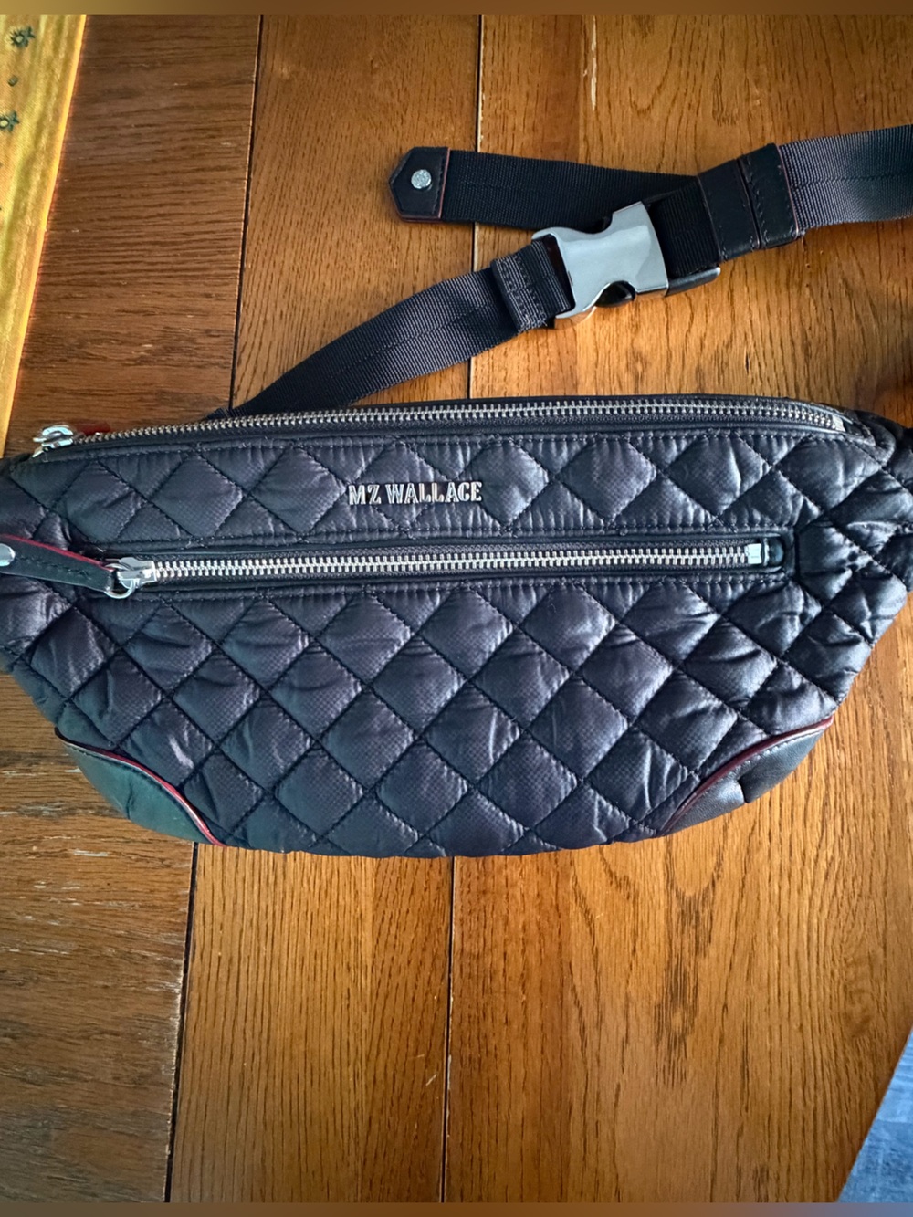 MZ Wallace Black Crosby Belt Bag with Red Trim Silver Hardware VGUC